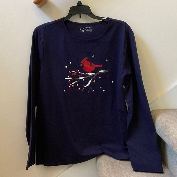 size XL, bust up to 44” inches, cardinal embellished long sleeve shirt, new cond - Picture 2 of 8